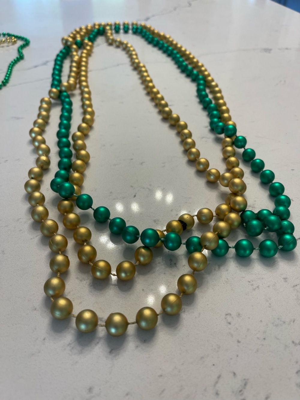 Green and Gold Beaded Layered Mardi Gras beads Necklace
